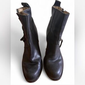 Aeno Black Combat Moto Boots with Side Zipper